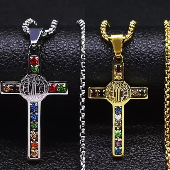 Jewelry - Stainless Steel Crystal Cross Pendant Necklace